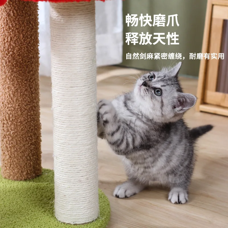 Cherry Cat Climbing Frame, Three-tier Cat Nest, One Scratching Column, Shelf Cat Toys, Pet Supplies