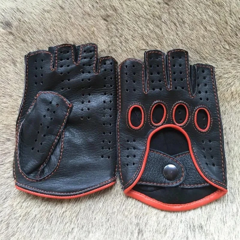 High Quality Goatskin New Male Half Finger Men Leather Gloves Fashion Breathable Driving Gloves Male Mittens