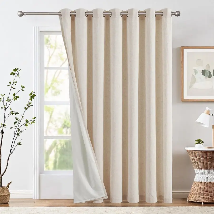 

Lined Curtains for Patio Doors 100x84 1 Panel, Beige Light Filtering Curtains for Living Room Darkening Extra Wide 100 Inch NonS