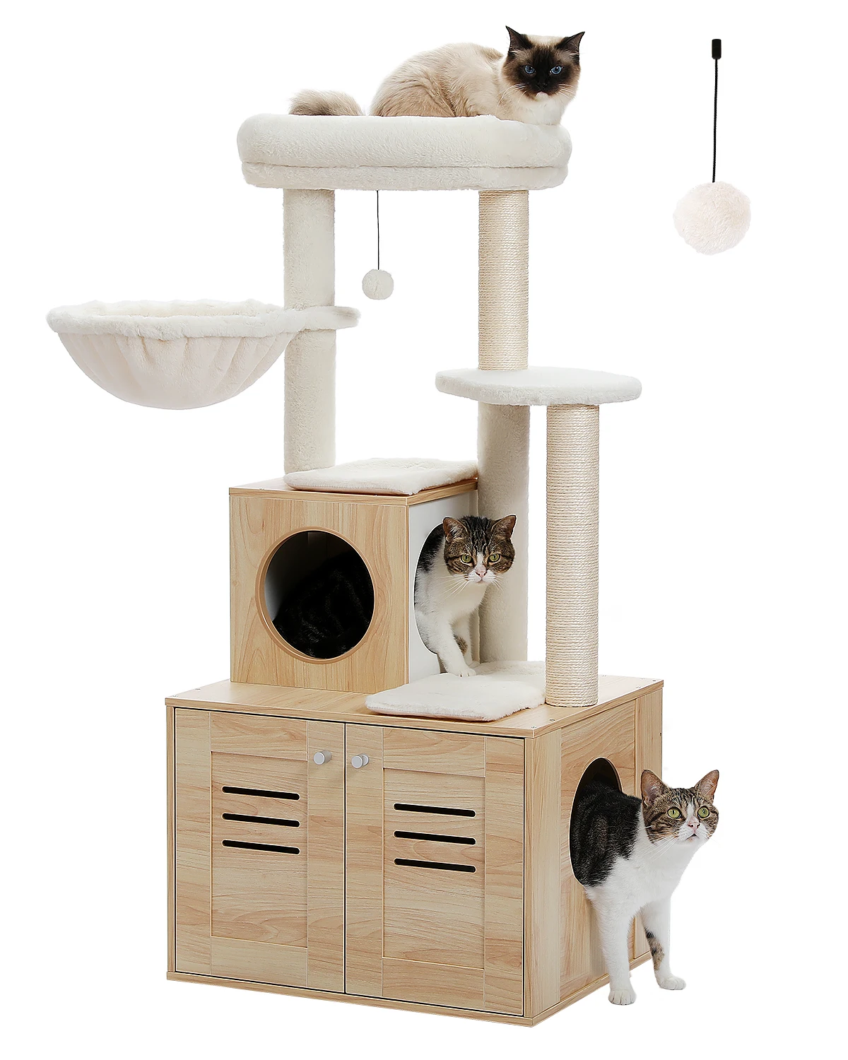 Imagem -02 - Mobiliário Moderno de Madeira Maciça Cat Tree com Condomínio Grande Hammock Top Poleiro Espaçoso Cat Litter Box H127cm