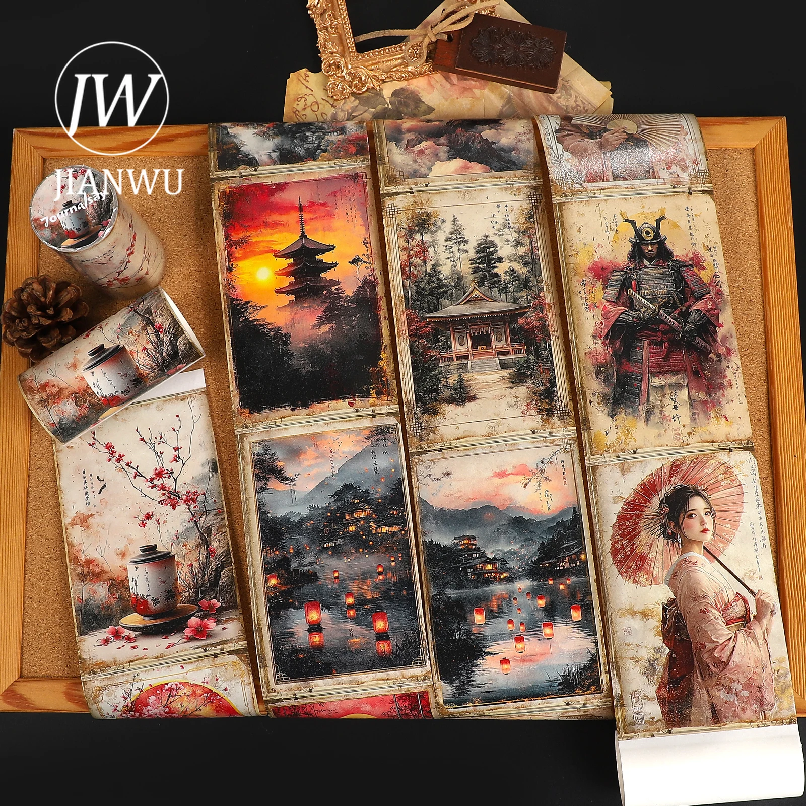 JIANWU 80 مللي متر * 205 سنتيمتر أزهار الكرز خمر شخصية المشهد المواد الكولاج سجل القصاصات اشي الشريط الإبداعية مجلة القرطاسية