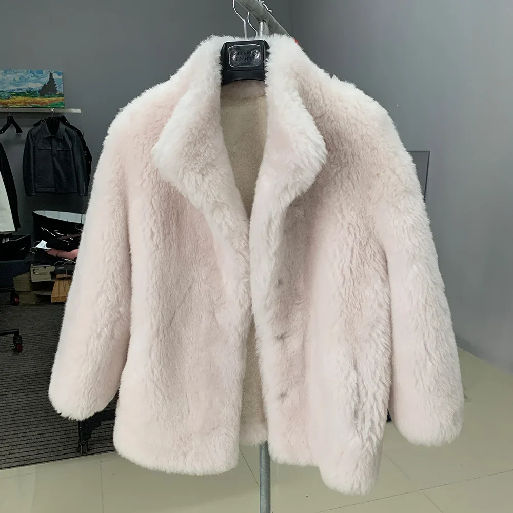 Abrigos de lana auténtica para mujer, chaquetas de borreguito para mujer, ropa de piel de cordero de alta calidad, 2023 Lana, moda de invierno, 100%