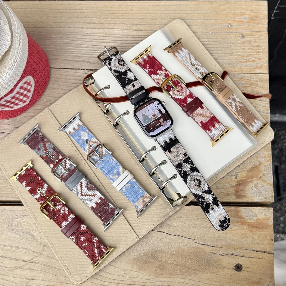 

Шерстяной кожаный браслет в богемном стиле в стиле бохо для Apple Watch Band S11/10/9/8/7/6/5/Ultra iWatch Ремешок 49/46/45/44/42/41/40/38 мм Повседневный