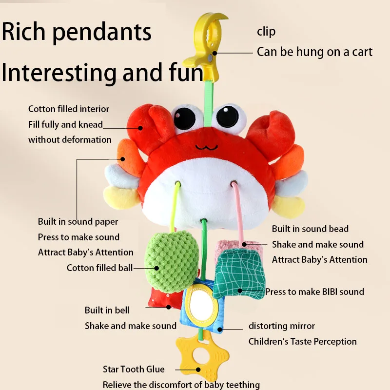 Baby pasgeboren pluche krab rammelaar speelgoed kinderwagen bed hangende bijtring magische spiegel bel greep rustgevend educatief zacht speelgoed