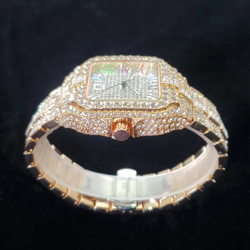 2025 New Luxury Diamond Watch Men Fashion Bling Iced Out Square Quartz Watches Rap Hip Hop Rose Gold Relogio Masculino for Party