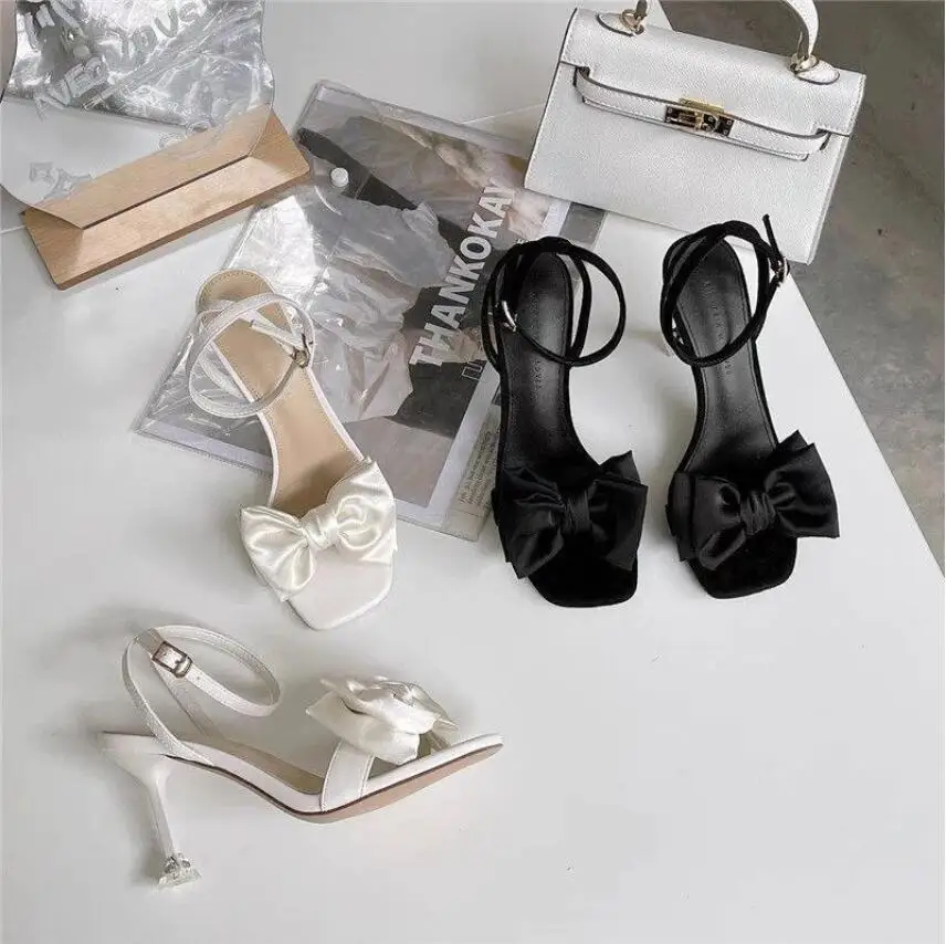 2023 New Fairy Wind Women Summer Sexy Pumps Silk Bow Decoration Trend Female Shoes Summer Party Sandals ShoesPeep Toe Sandals