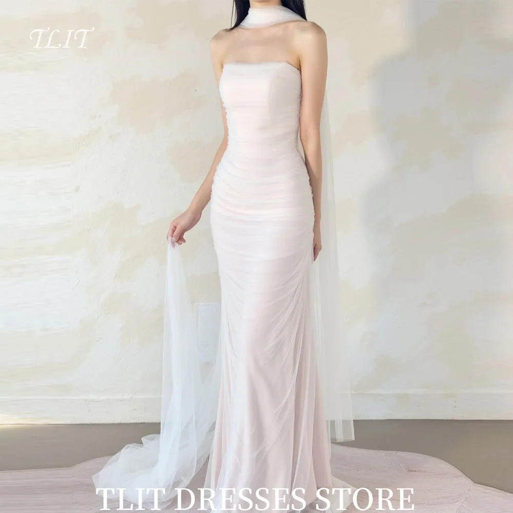 

TLIT Elegant Gradient Mermaid Evening Dress Korea Wedding Dress Photo Shoot Strapless Prom Gowns Customized Sleeveless Gowns