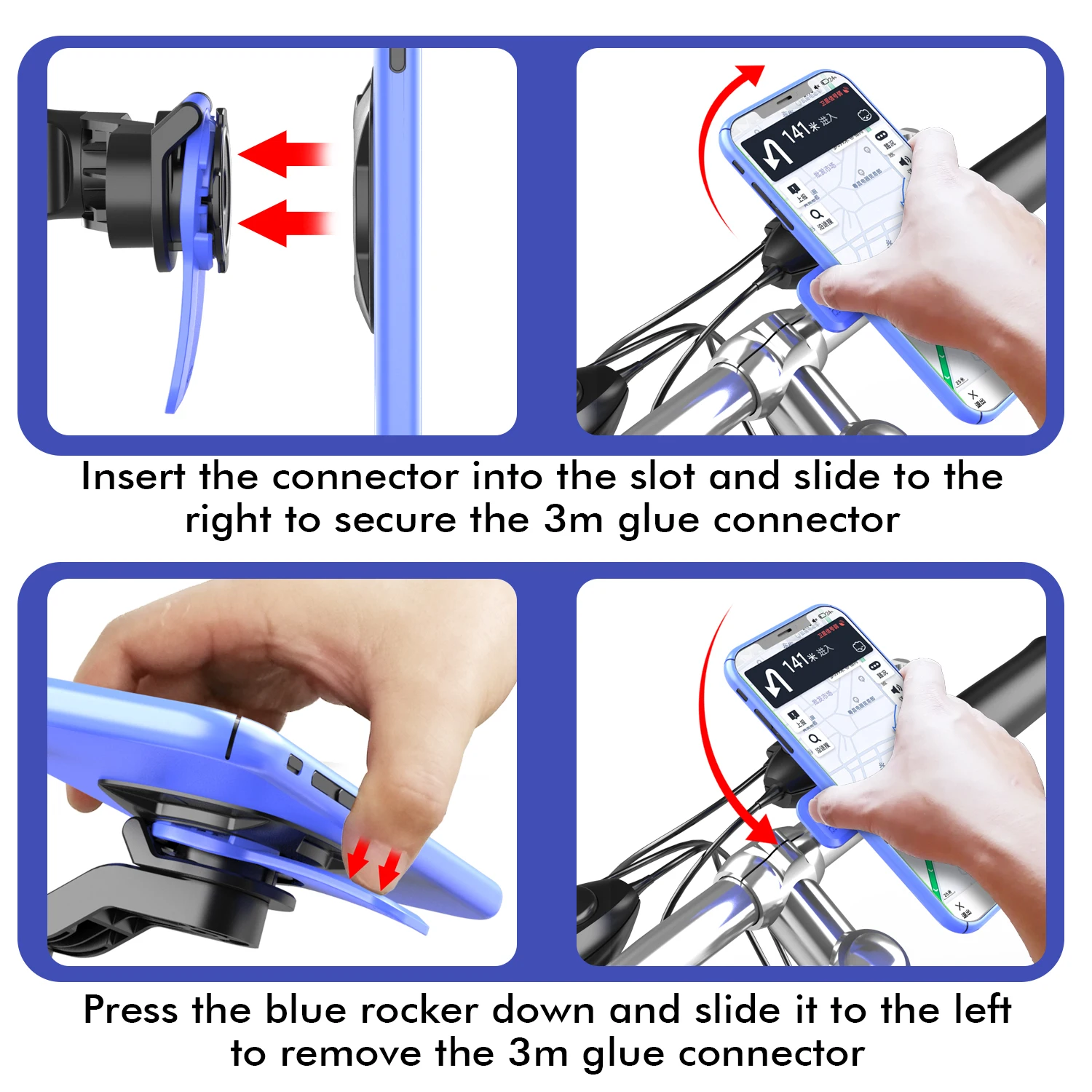 Supporto per telefono per moto Supporto per telefono cellulare per bicicletta Supporto per telefono cellulare per bici anti-vibrazione con smorzatore di vibrazioni Accessori per biciclette