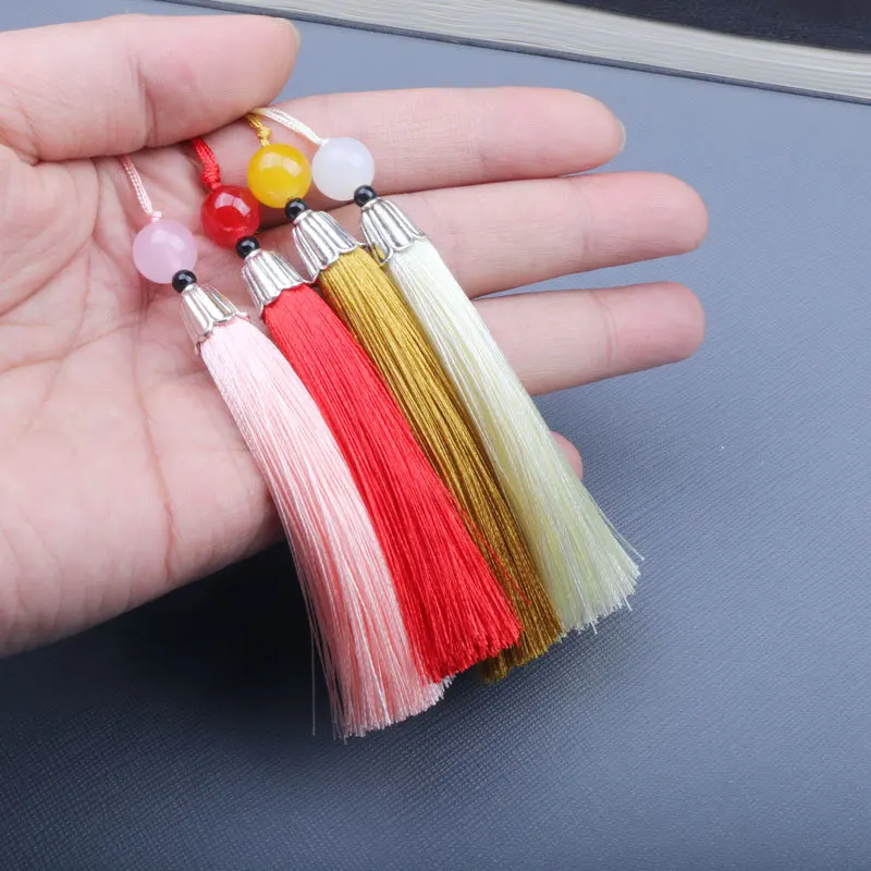 10Pcs Tassels Silky Handmade Soft Tassels Jade Bead Tassel DIY Craft Jewelry Bookmark Key Chain Decor Pendant Smooth Fringe Trim