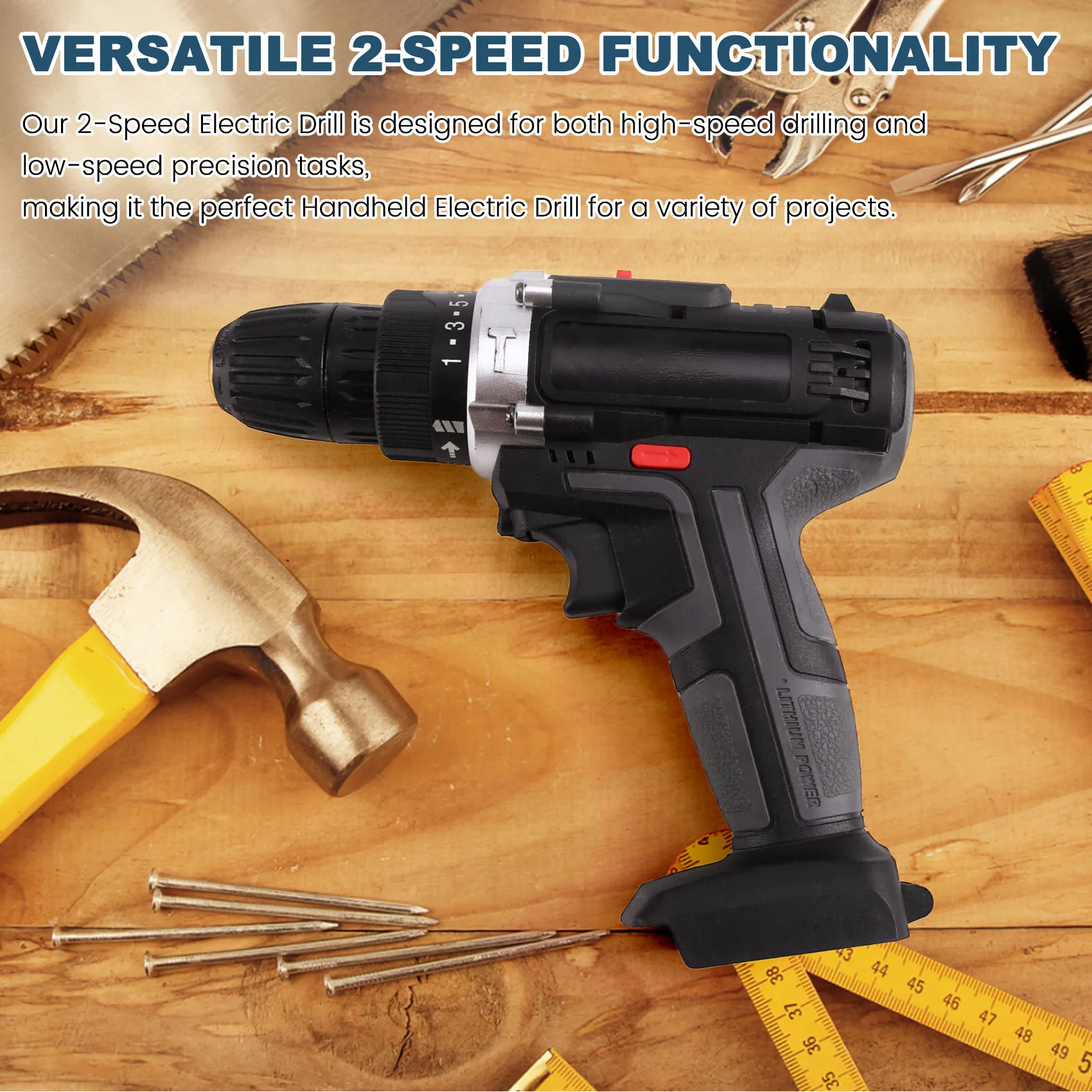 

AT02-2-Speed Electric Drill Household Electric Drill Electric Screwdriver Cordless Drill Tools For 21V Wickes Battery