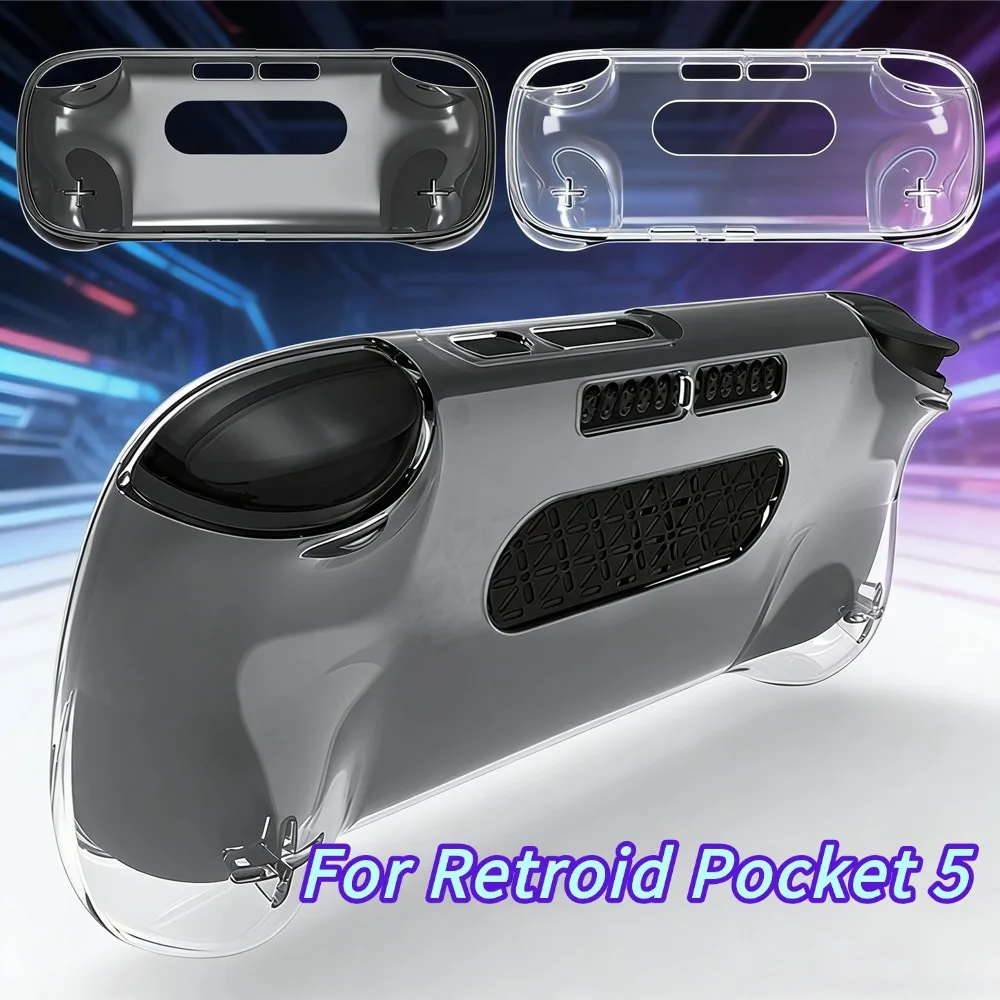Ergonomische TPU-Griff-Spielkonsolenhülle, transparente Schutzhülle für Retroid Pocket 5, Anti-Fall- und Anti-Kratz-Schutzhülle