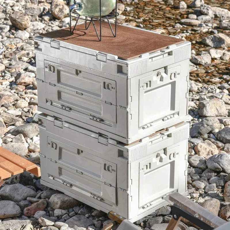 

Modern Outdoor camping storage box Folding box Camping finishing box Car trunk Storage box Wooden cover Picnic storage box