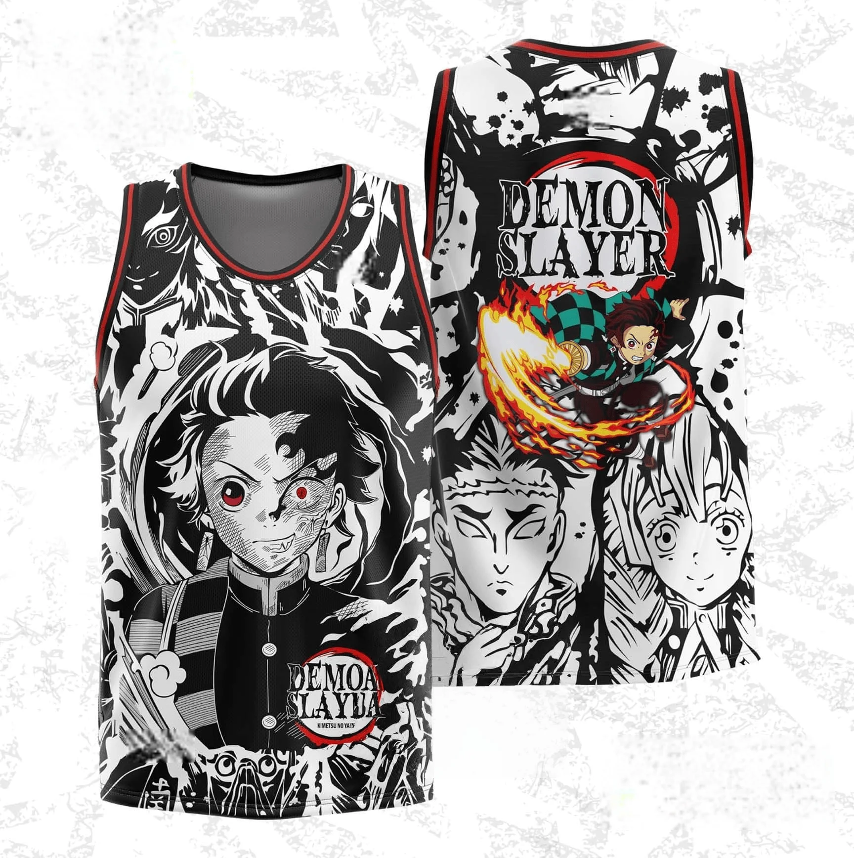 Demon Slayer Adult and Children's Tank Top, Black and White Manga Style, 3D Printed Anime Tank Top, Shorts, Friends