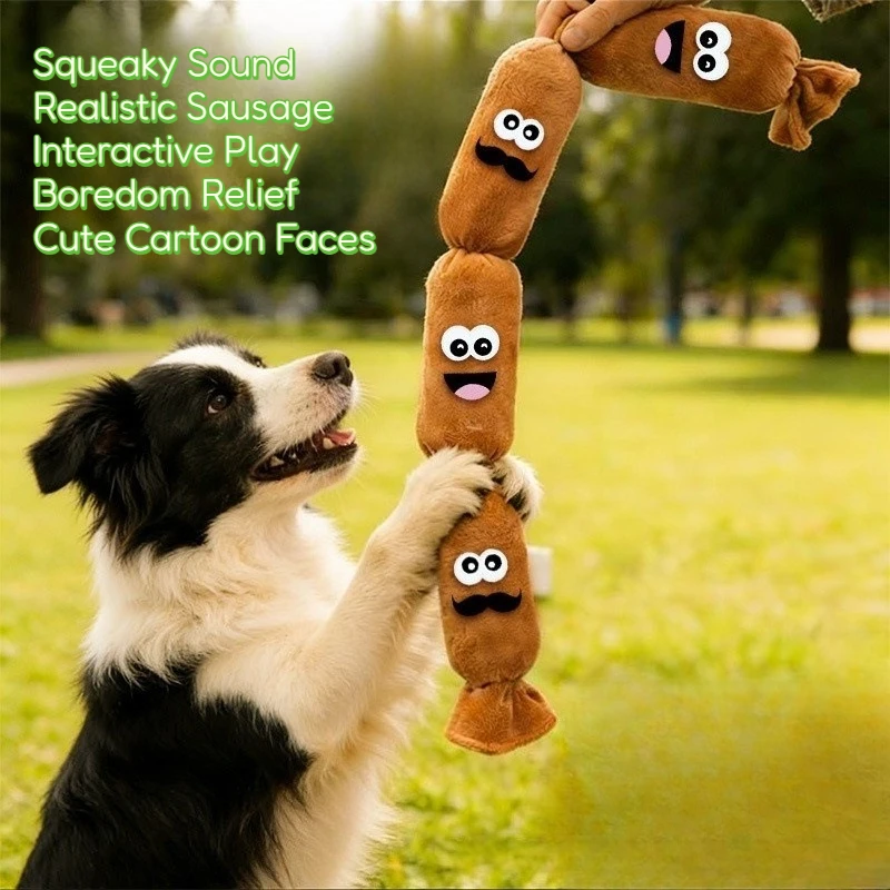 Sausage Shaped Squeaky Dog Toy 4 Section Interactive Plush Chew Toy for Puppies Small Dogs Teething Friendly Boredom Relief Toy