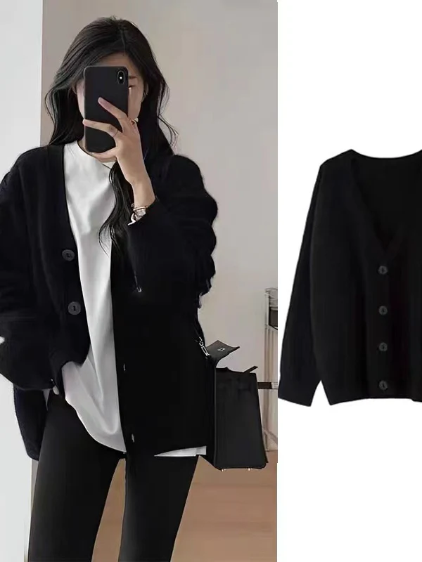 

Вязаный кардиган большого размера на осень-зиму с длинными рукавами, свободного кроя, для женщин, модная верхняя одежда, универсальный, из толстого хлопка