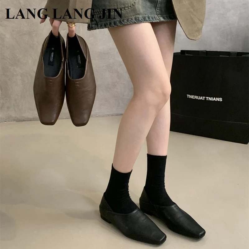 Women Shoes Autumn Female Footwear Increas Height Flat Heels Square Toe Soft British Style Oxfords Black Flats Clogs Platform Fa