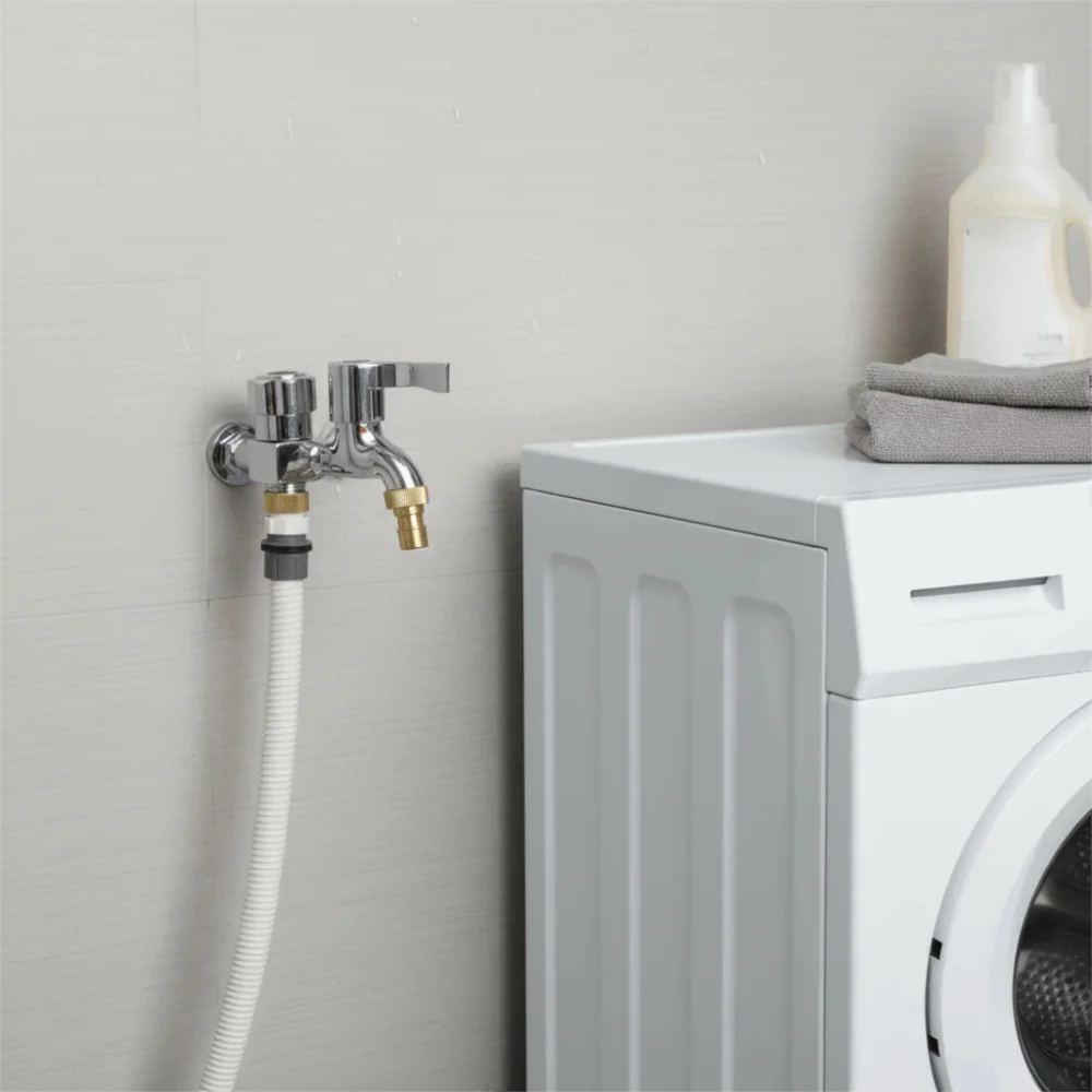 

Copper Core Washing Machine Faucet Stainless Steel Thickened Double Outlet Faucet Single-coupled Water Splitter Faucet Bathroom