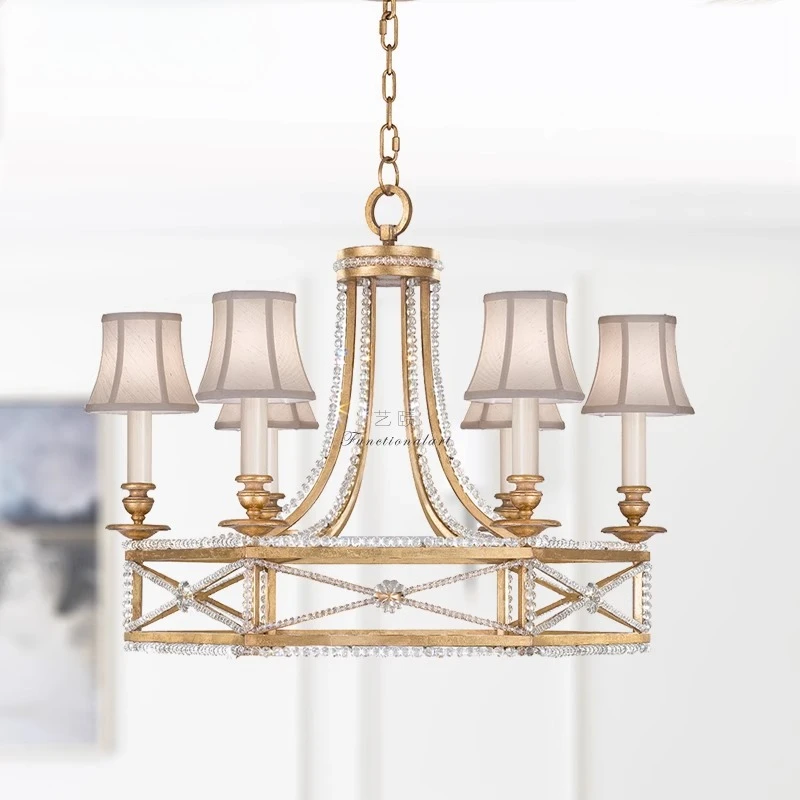 

American country crystal chandelier neoclassical bedroom living room dining room study light French light luxury bead-tied cryst