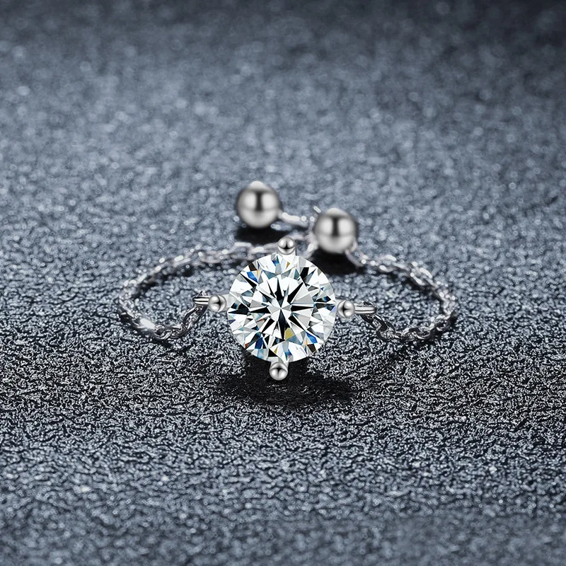 

Wholesale S925 sterling silver mermaid moissanite ring for women, light luxury adjustable chain ring, internet celebrity jewelry