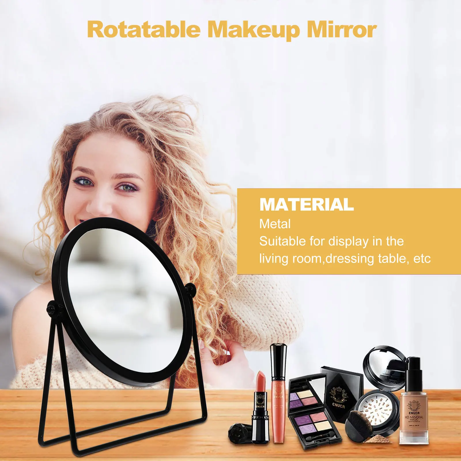 

Rotating Makeup Desktop Vanity Mirror High-Definition Lightweight Durable Metal Frame Clear Vanity Mirror For Bedroom