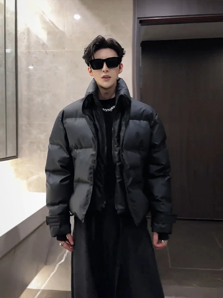 

Thiened Bla Cotton Jaet Men's Winter Warm Anti-cold ort Zipper U-aped Design Casual Cleanfit Stand Youth Faion