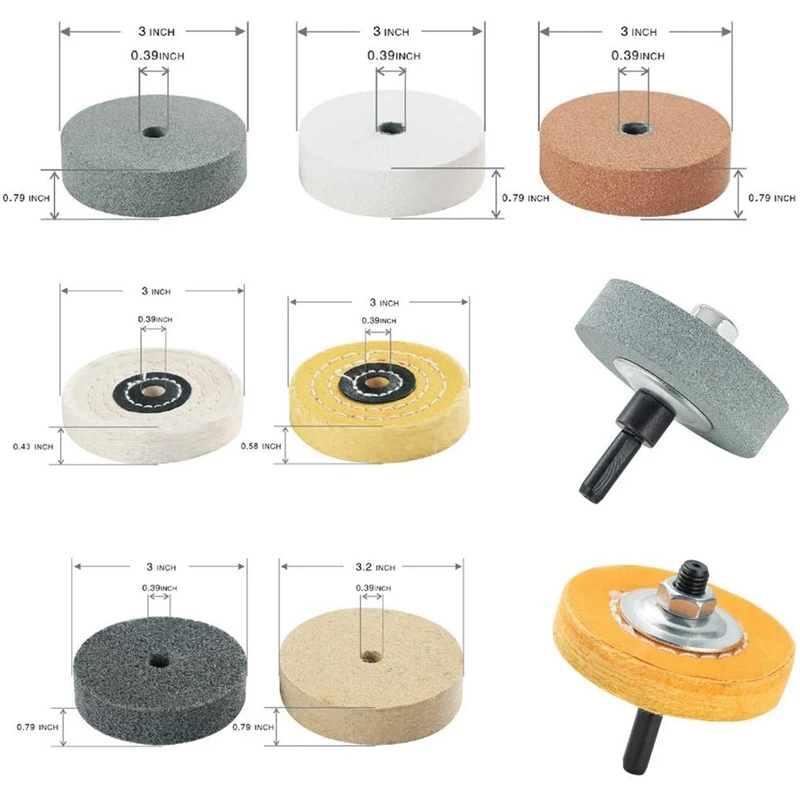 Buffing Polishing Wheel Kit 3 Inch,For Bench Buffer/Bench Grinder,Buffing Wheel Hole 3/8 Inch,Drill Arbor Adapter Kit