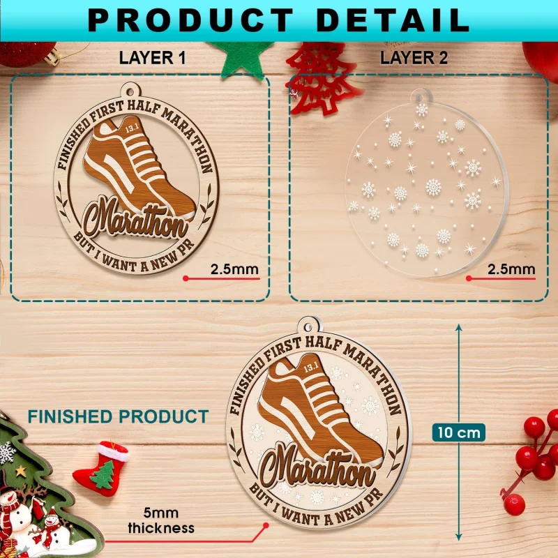 Marathon Running Lover Hout en acryl Santa Runner String Ornament Set Boom