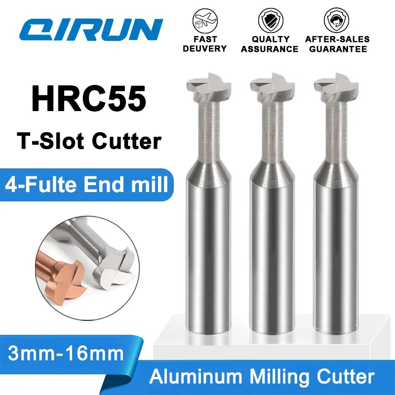 QIRUN HRC55 4-F Carbide End Mill, T-groove milling cutters for aluminum, CNC machining cutters, tungsten carbide groove cutters.