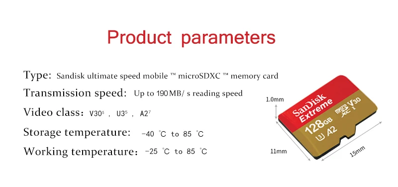 Sandisk Micro SD-Karte v30 32GB 64GB TF-Karte Klasse 10 128GB extreme Speicher karte für Kamera-Drohne 190 Original bis zu MB/s – Detail 6
