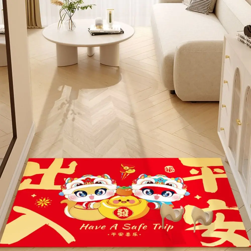 Cartoon Spring Festival Door Mat Non-slip Red Doormat Snake Year Floor Mat Snake Pattern New Year Carpet Entrance Door Rug