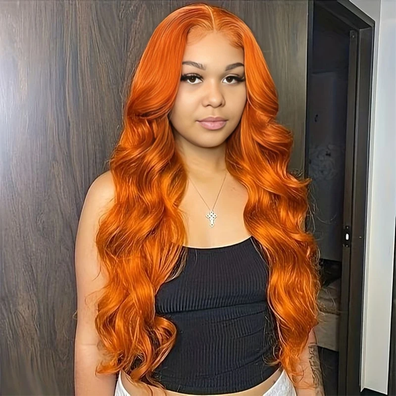 

Body Wave Ginger Orange 13x6 HD Lace Front Wigs Human Hair Brazilian Remy Colored Pre Plucked 13x4 Human Hair Lace Frontal Wig