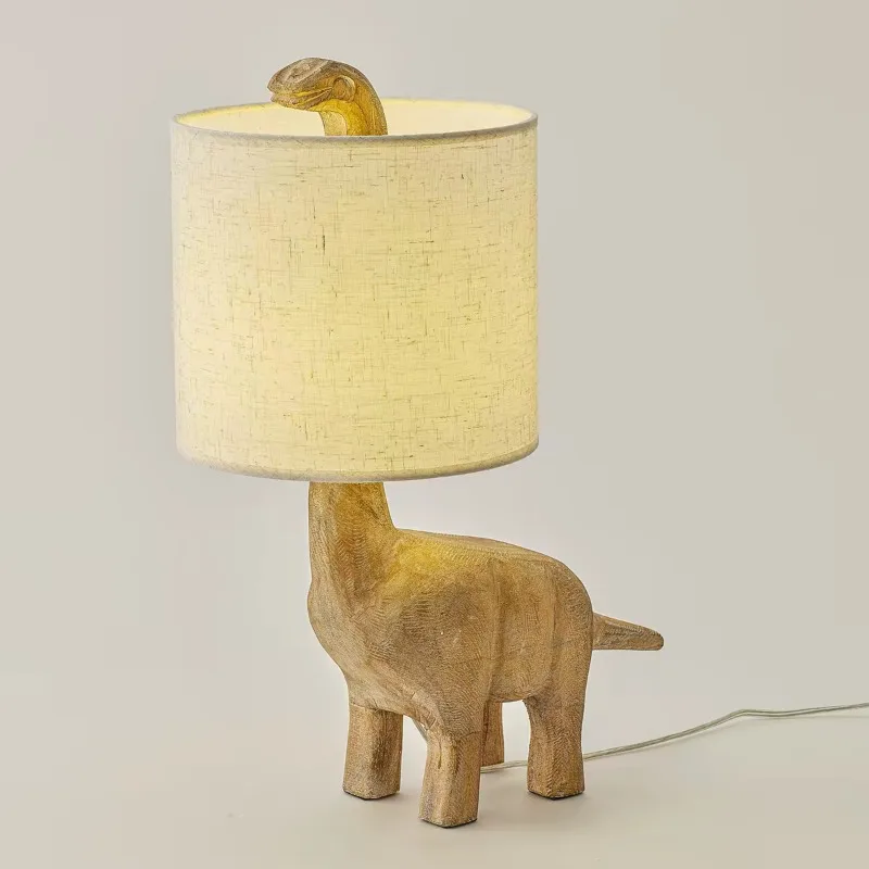 Wooden Carving Dinosaur Shaped Floor Lamps Retro Designer LED Table Lamp Children's Room Study Bedroom Adorn Lighting Fixtures