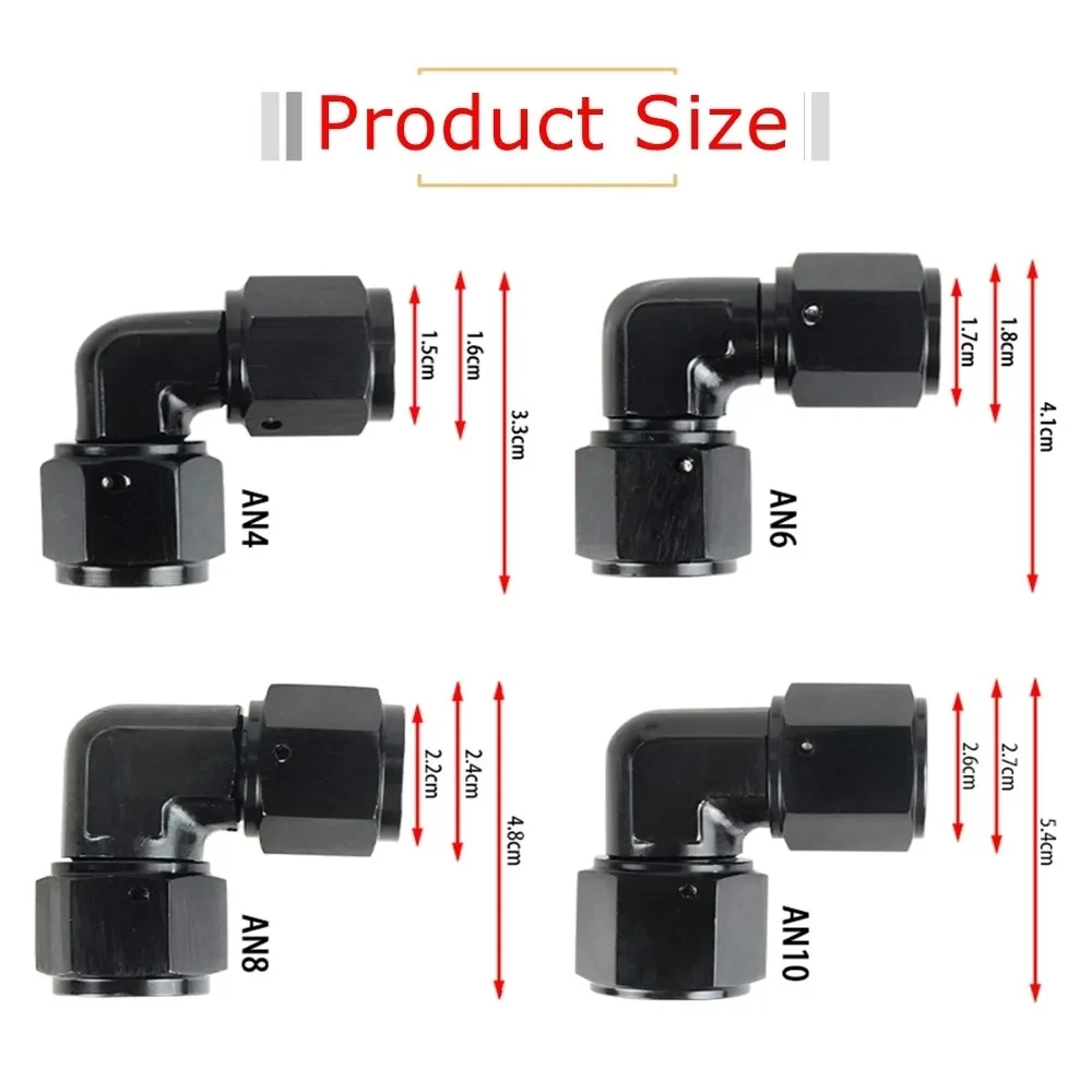 AN4 AN6 AN8 AN10  Female Thread To Hose End Pipe Adapters for Braided Line 90 Degree Swivel Elbow Hose Fittings Black TF-1109