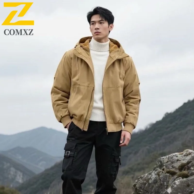 

COMXZ Men's Fleece Jacket Hooded Heated Travel Shooting Warm Camping Trip Padded Jacket Daily Outing Loose Fit Winter Padding