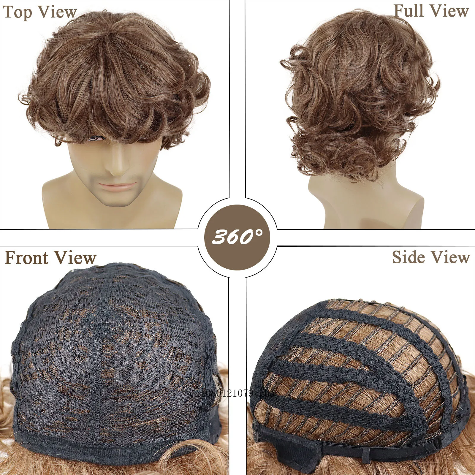 Cosplay Wigs for Men Synthetic Fiber Brown Color Short Curly Wigs Bilbo Baggins Costume Halloween Wigs Carnival Party Copper Wig