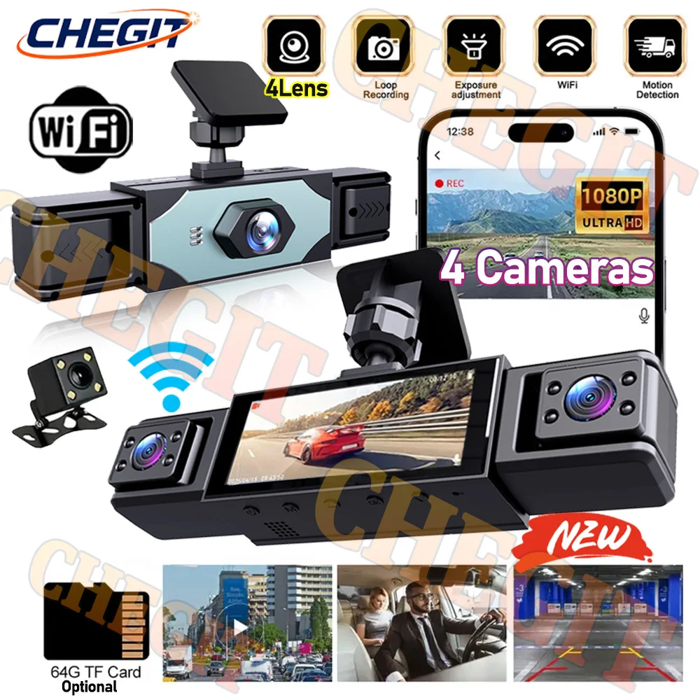 

4-канальный WIFI 360 ° Видеорегистратор Автомобильный видеорегистратор 1080P Автомобильный видеорегистратор Передняя внутри Камера заднего вида Дополнительный WIFI с ночным видением