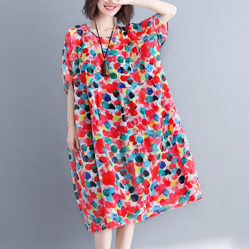 Été nouvelle grande taille femmes Dr taille haute jupe évasée à pois imprimé fleuri ort Sve mousseline de soie Maxi Dr coréen Sle