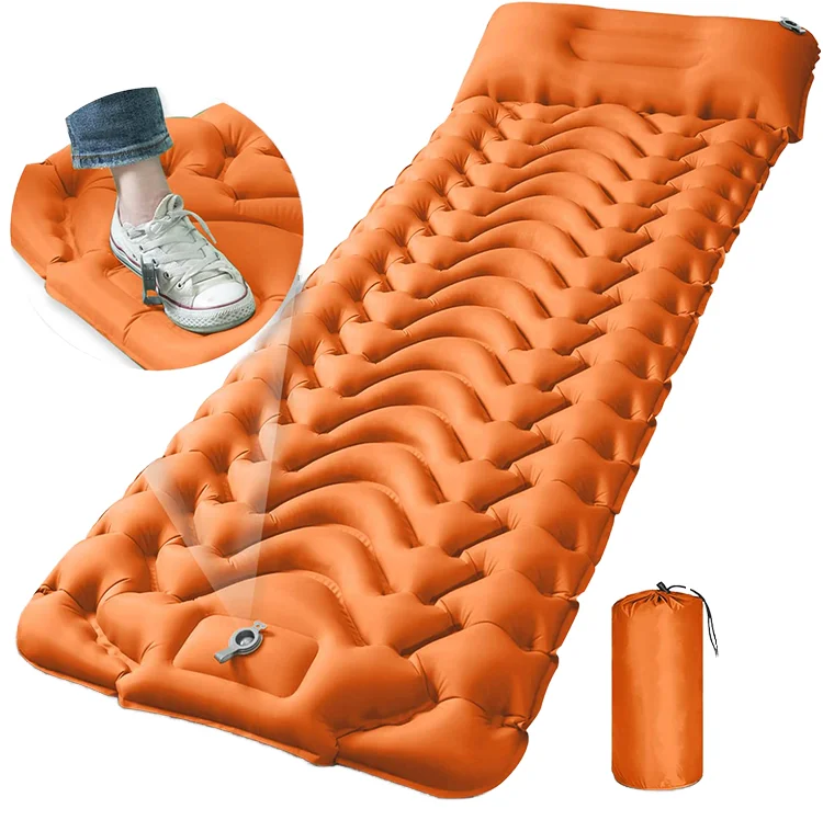 High Quality 10cm Thick Self-Inflating Camping Air Mattress Foldable with Foot-Pump for Outdoor Hiking Bedroom Sleeping Pad