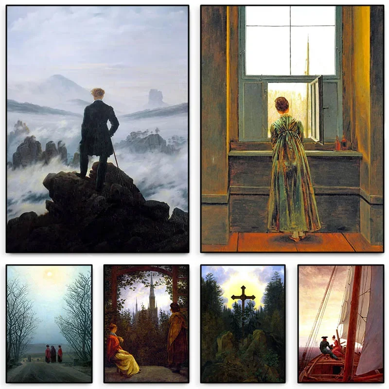 Caspar David Friedrich Artwork Posters Classical Vintage Wall Art Canvas Painting and Print Picture for Nordic Living Room Decor