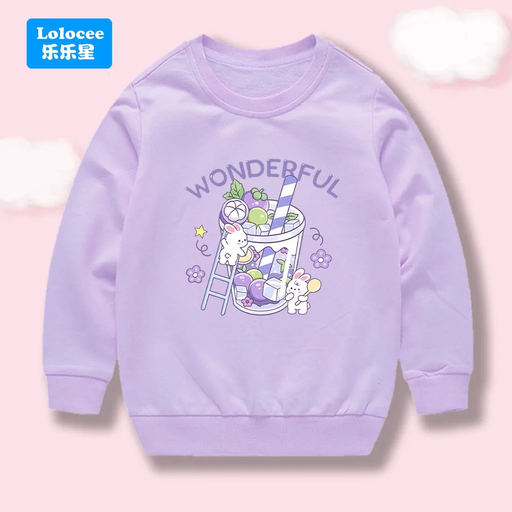 ربيع الخريف جديد الفتيات لطيف الأرنب والشراب طباعة القطن البلوز الاطفال طاقم الرقبة طويلة الأكمام البلوفرات الكرتون YLPT1 #1
