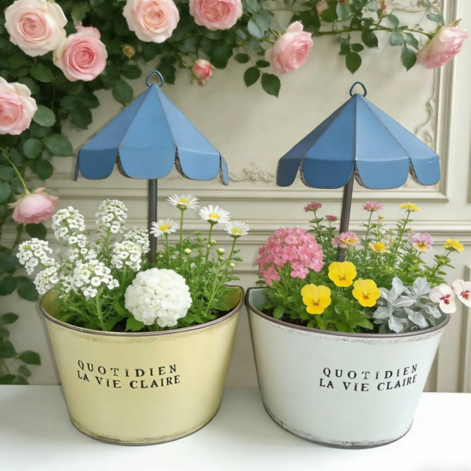2 Pieces Umbrella Wall Planter Iron Art Metal Umbrella Planter Wall Hanging Flower Pot Decorative Garden Decor Weather Resistant