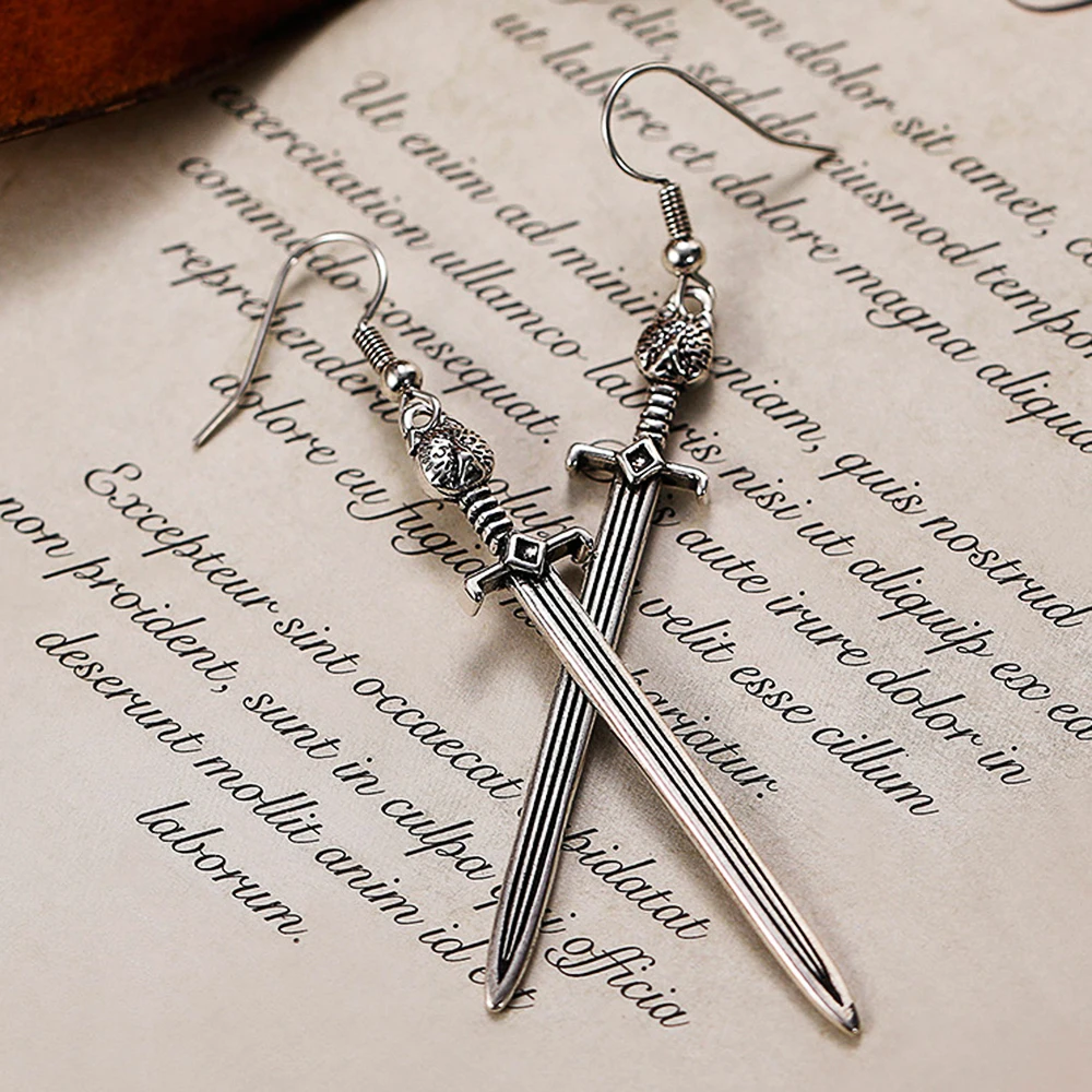 Huitan Punk Style Fierce Animal Sword Shape Dangle Earrings for Women/Men Versatile Cool Unisex Ear Accessories Vintage Jewelry