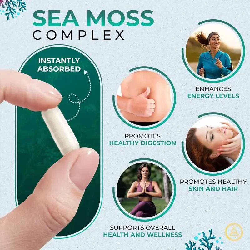 Sea Moss น้ํามันเมล็ดสีดํา South African มะเขือยาวกระเพาะปัสสาวะหญ้าเจ้าชู้ 10in1 60 แคปซูลมังสวิรัติแคปซูลที่มีแร่ธาตุ