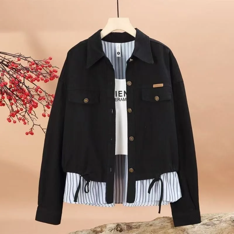 Fashionable Short Jacket Women's Spring Autumn New Style Korean Versatile Design Breathable Polyester Long Sleeve  Collar