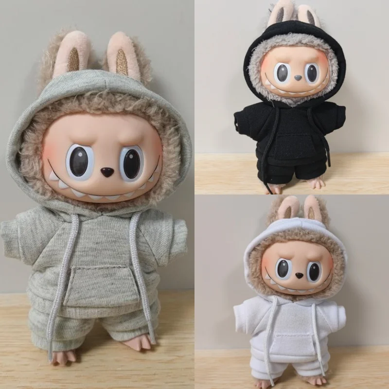 

Одежда Labubu, 15/17 см, костюм с капюшоном для отдыха, 2 шт./упак., спортивный свитшот, плюшевая хлопковая кукла-идол, наряды, аксессуары