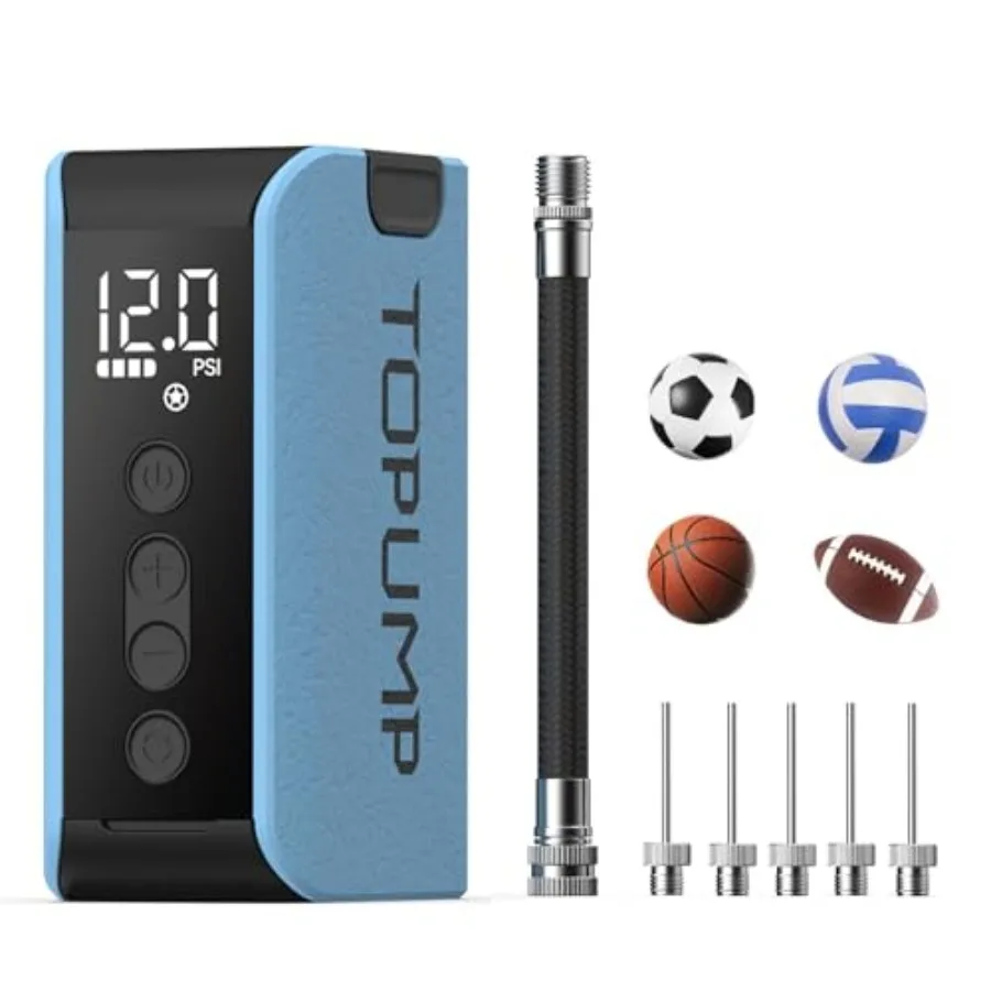 Pompa elettrica portatile ricaricabile con funzione di gonfiaggio e sgonfiaggio e manometro incorporato per calcio basket
