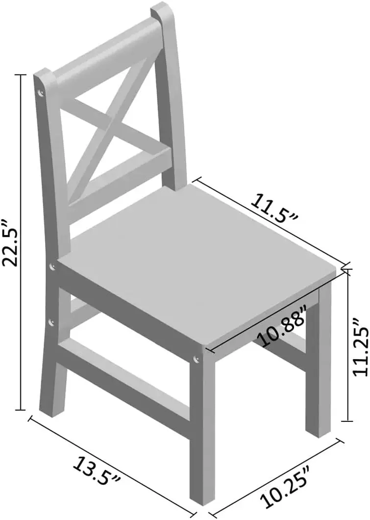 Set tavolo e sedia per bambini in legno massello duro (2 sedie incluse), caffè, Set 3 pezzi