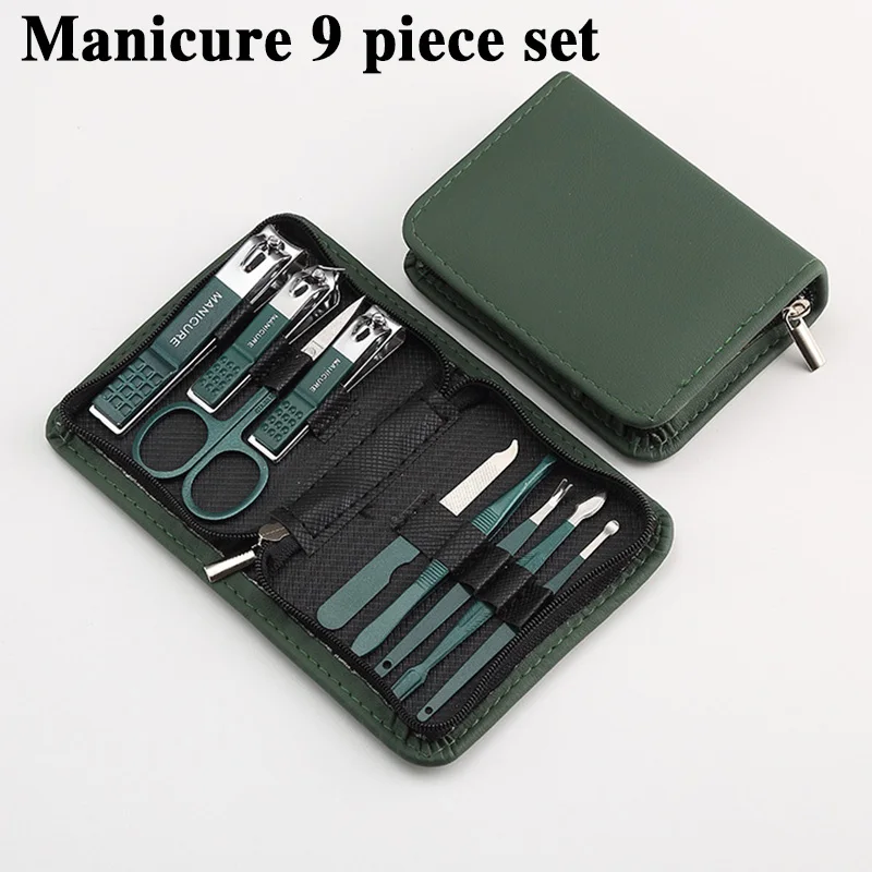 9-teiliges Set, professionelles Nagelpflegeset, Maniküre- und Pediküre-Set aus Edelstahl, Nagelknipser-Set mit Reiseetui