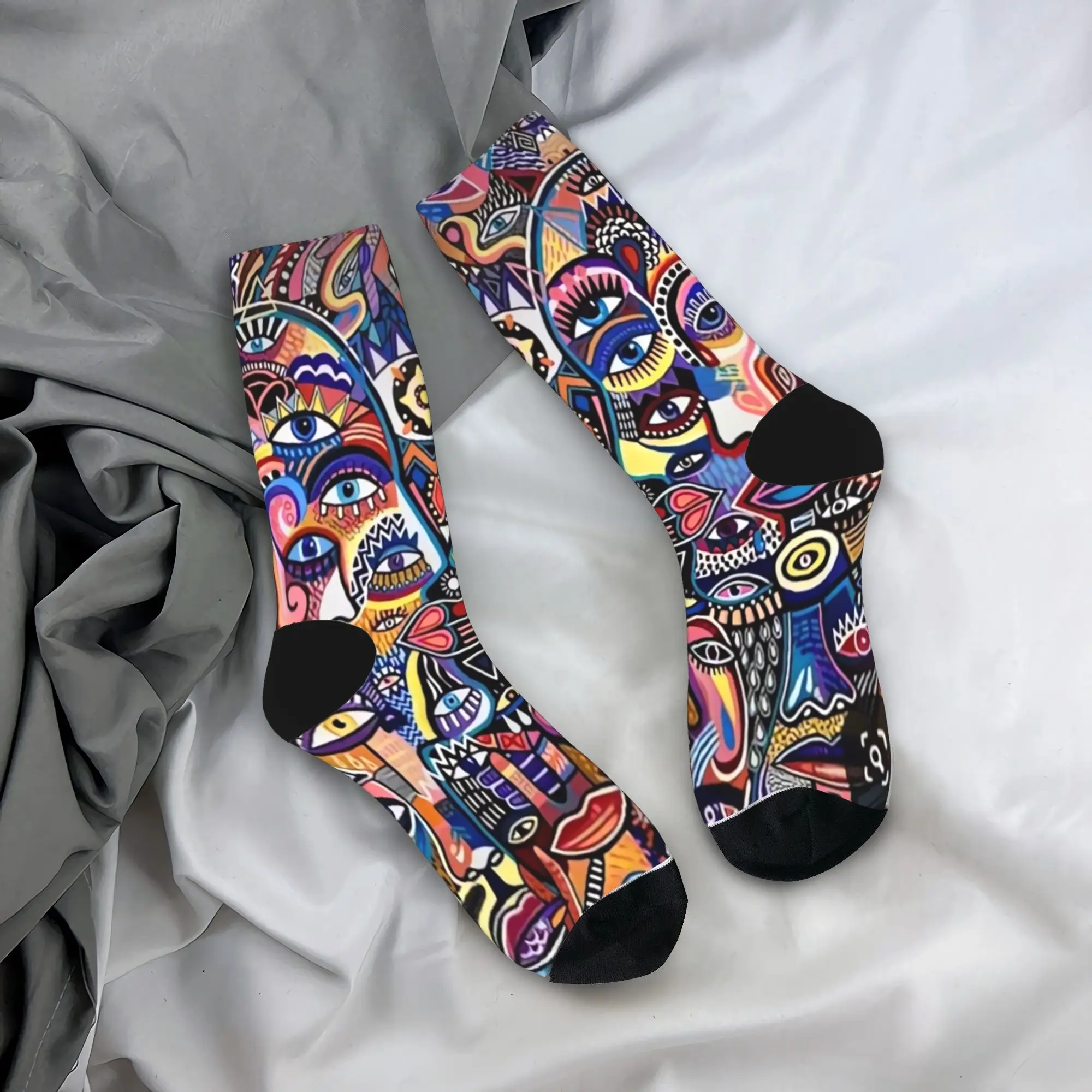 

Носки в стиле поп-арт с абстрактными геометрическими глазами, повседневные чулки, осенние нескользящие мужские носки унисекс, теплые носки для бега с мягким узором
