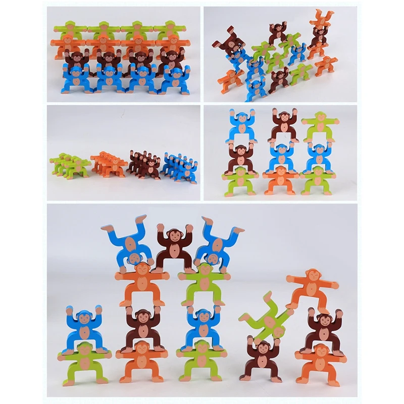 Gioco giocattolo impilabile in legno costruzione giocattolo scimmie Interlock giocattolo bilanciamento blocchi giocattolo migliori regali per bambini giocattolo per bambini